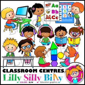 Classroom Centres - Clipart in BLACK AND WHITE & full color. {Lilly Silly  Billy}