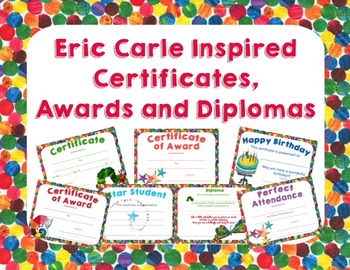 Preview of Classroom Certificates Awards and Diplomas End of Year Eric Carle Inspired Decor