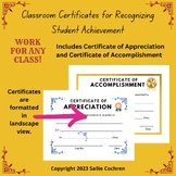 Classroom Certificates for Recognizing Students (Work for 