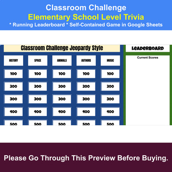 Preview of Classroom Challenge Elementary School Level Jeopardy Style Game | Google Sheets
