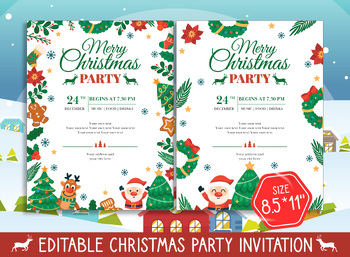 Preview of Classroom Christmas Party Invitations, 2 Designs & 2 Sizes (8.5"x11" and 5"x7")