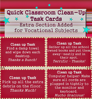 Preview of Classroom Management Clean Up Job EDITABLE Task Card Template Vocational Chores
