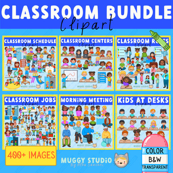 Preview of Classroom Clipart Bundle {Schedule, Rules, Centers, Jobs, Morning Meeting, Kids}