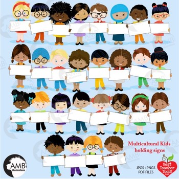 Preview of Classroom Clipart, Multicultural Kids Clipart with Banners, AMB-2301