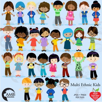 Preview of Classroom Clipart, Multicultural Kids Reading Clipart, AMB-2317