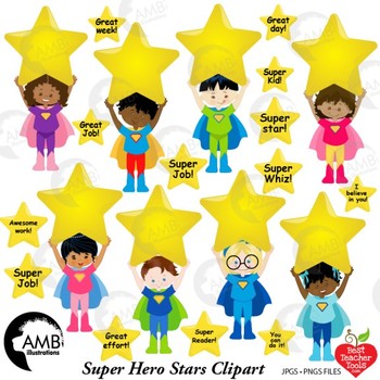 Classroom Clipart Multicultural Superhero Kids Clipart With Stars