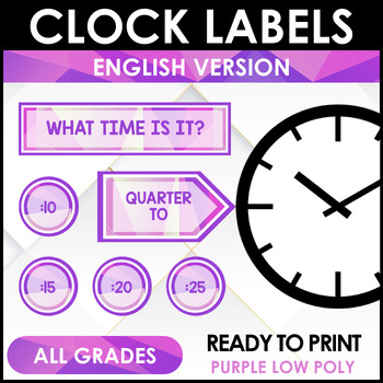 Preview of Classroom Clock Labels - Purple Geometric
