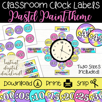 Preview of Classroom Clock Labels | Telling Time | Analog Clock | Wall Decor | Pastel Theme