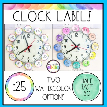 Preview of Classroom Clock Labels | Watercolor Classroom Decor