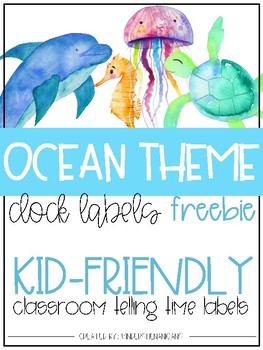 Preview of Classroom Clock Labels - Watercolor Ocean Freebie