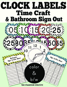 Preview of Classroom Clock Numbers, Clock Craft, & Bathroom Sign Out Sheet