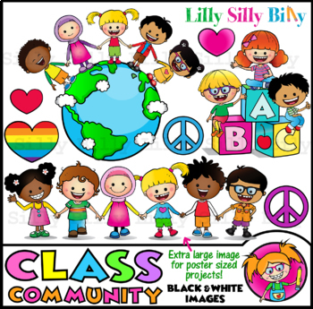 Preview of Classroom Community - Clipart. Black/ white and full color. {Lilly Silly Billy}