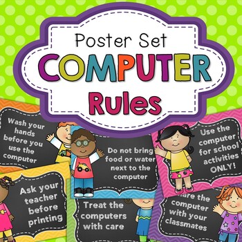 Preview of Classroom Computer Rules Posters (Happy Kids)