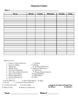 Preview of Classroom Conduct Sheets