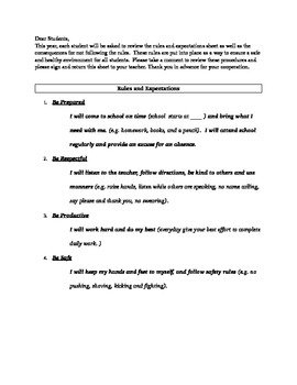 Preview of Classroom Contract for Middle School Students