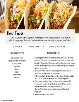 Preview of Classroom Cookbook - Beef Tacos Recipe