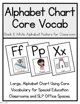 Preview of Classroom Core Word Alphabet Chart in Black and White | Special Education | AAC