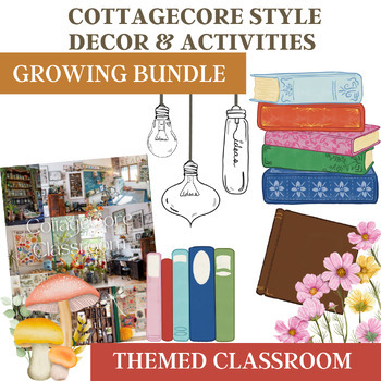 Preview of Classroom Cottagecore Style Clip Art, Decorations, Activities - GROWING BUNDLE