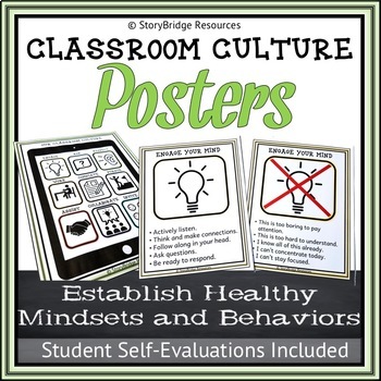 Preview of Classroom Culture Posters and Evaluations-Foster a Growth Mindset
