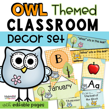 Preview of Classroom Décor Owl Theme Bundle Posters Editable Labels Bulletin Boards