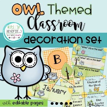 Preview of Classroom Décor Owl Theme Bundle Posters Editable Labels Bulletin Boards