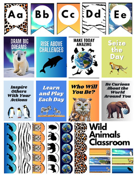 Preview of Classroom Décor Wild Animals Posters Bulletin Borders Alphabet Banner Name Zoo
