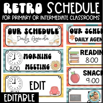 Classroom Daily Visual Schedule EDITABLE Cards | RETRO GROOVY Calm
