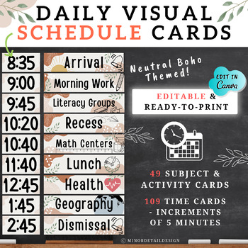 Preview of Classroom Daily Visual Schedule EDITABLE, Boho Classroom Schedule, Schedule Card