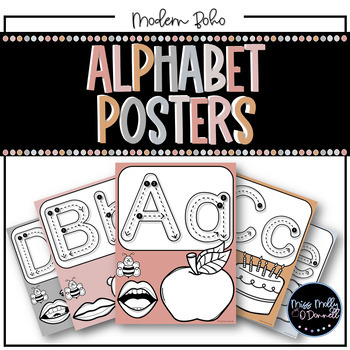 Preview of MODERN BOHO Classroom Decor | Alphabet Posters | Handwriting & Mouth Photo