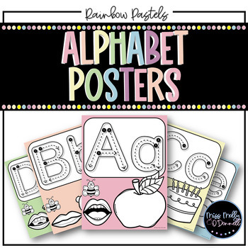 Preview of RAINBOW PASTELClassroom Decor | Alphabet Posters | Handwriting & Mouth Photos
