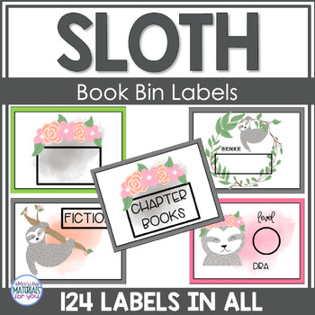 Preview of Classroom Decor Book Bin Labels with a Sloth Theme