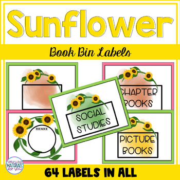 Preview of Classroom Decor Book Bin Labels with a Sunflower Theme