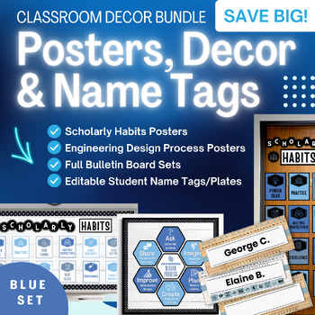 Preview of Classroom Decor Bundle(BLUES): Posters/Bulletin Boards/Room Decor/Name Tags