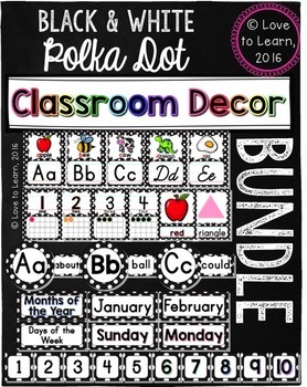 Preview of Classroom Decor Bundle - Black & White Polka Dot