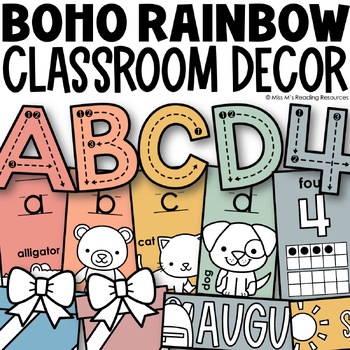 Preview of Classroom Decor Bundle Boho Rainbow | Boho Rainbow Neutral Classroom Decor