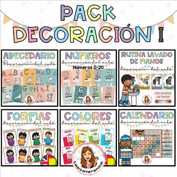 Preview of Classroom Decor Bundle. Calm Colors. Pack decoración aula. Spanish