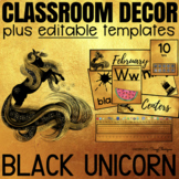 Classroom Decor Bundle Editable Black Unicorn 