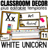 Classroom Decor Bundle Editable White Unicorn 