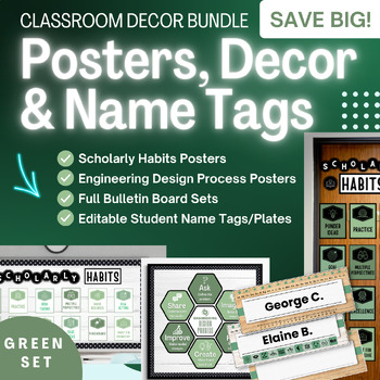 Preview of Classroom Decor Bundle(GREENS): Posters/Bulletin Boards/Room Decor/Name Tags