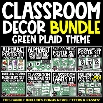 Preview of Classroom Decor Bundle - ST PATRICK'S DAY PLAID GREEN CLASSROOM DECOR