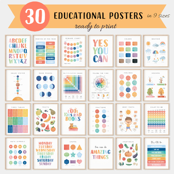 Preview of Classroom Decor Bundle, Set Of 30 Educational Posters, Montessori Classroom