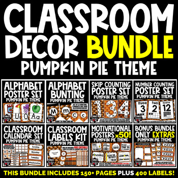 Preview of Classroom Decor Bundle - THANKSGIVING PUMPKIN PIE CLASSROOM DECOR