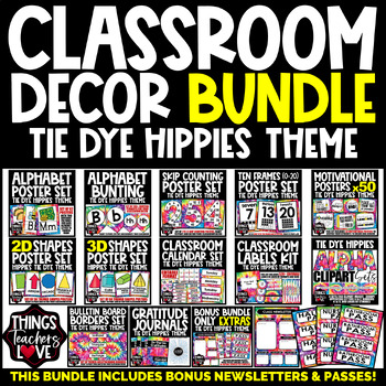Preview of Classroom Decor Bundle - TIE DYE HIPPIES 05 THEME