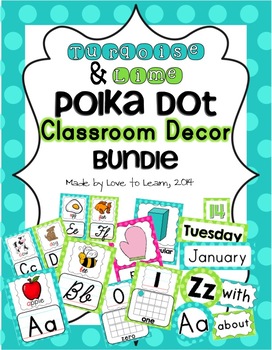 Preview of Classroom Decor Bundle - Turquoise & Lime Polka Dot