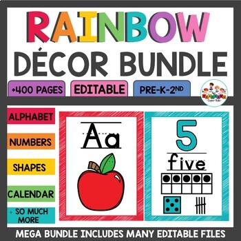 Preview of Rainbow Classroom Decor Bundle | Bright Classroom Theme