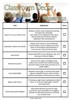 Preview of Classroom Decor Checklist