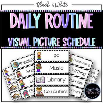 Classroom Decor | Classroom Daily Visual Schedule Cards | BLACK & WHITE