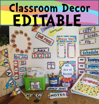 Preview of Classroom Theme Decor Bundle EDITABLE Whimsical Back to School / Colors