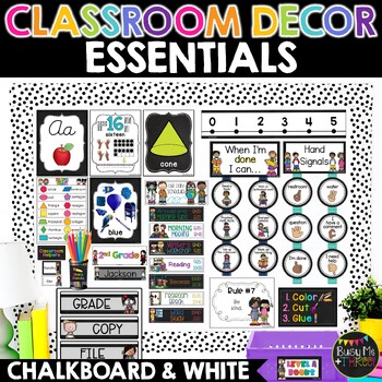 Preview of Classroom Decor Essentials for New Teachers All in One Chalkboard White Bundle