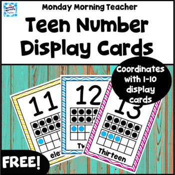 Preview of Classroom Decor FREE Teen Number Display Cards 11-20